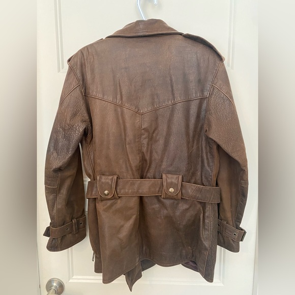 Vintage Laurence Roy brown belted leather jacket size S - Picture 4 of 16
